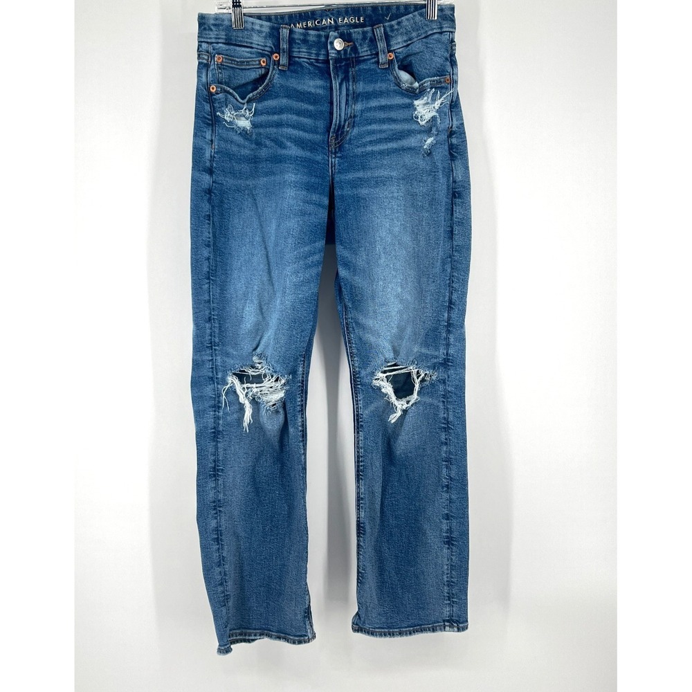 American Eagle Womens Curvy Straight Distressed Blue Jeans Stretch 30x30